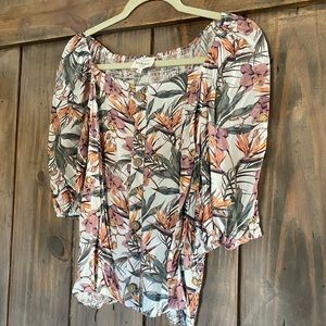Bohme Botanical Ruffled Sleeve Smock Blouse XL